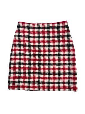 NWT Talbots Womens 2P Plaid Wool Blend Lined Pencil Skirt Red White Classic